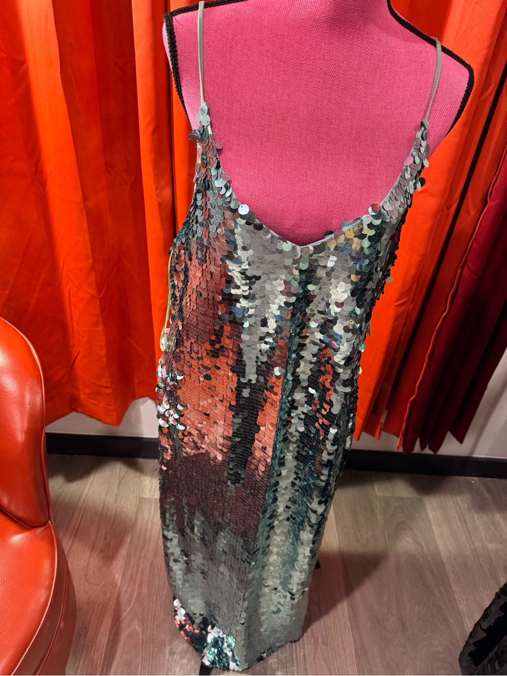 Free People Silver Sequin Maxi Slip Dress